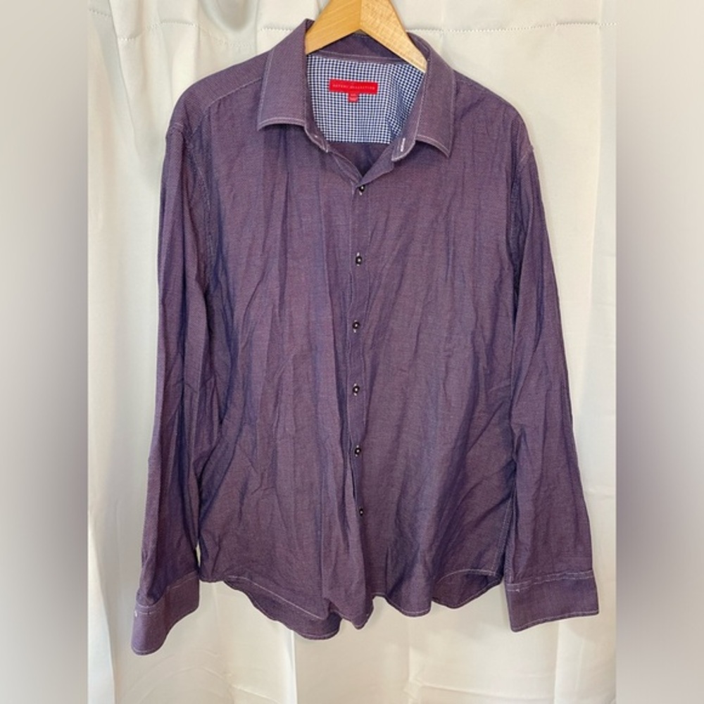 Report Collection Mens XXL Gingham Purple‎ Pattern Long Sleeve Button Down
